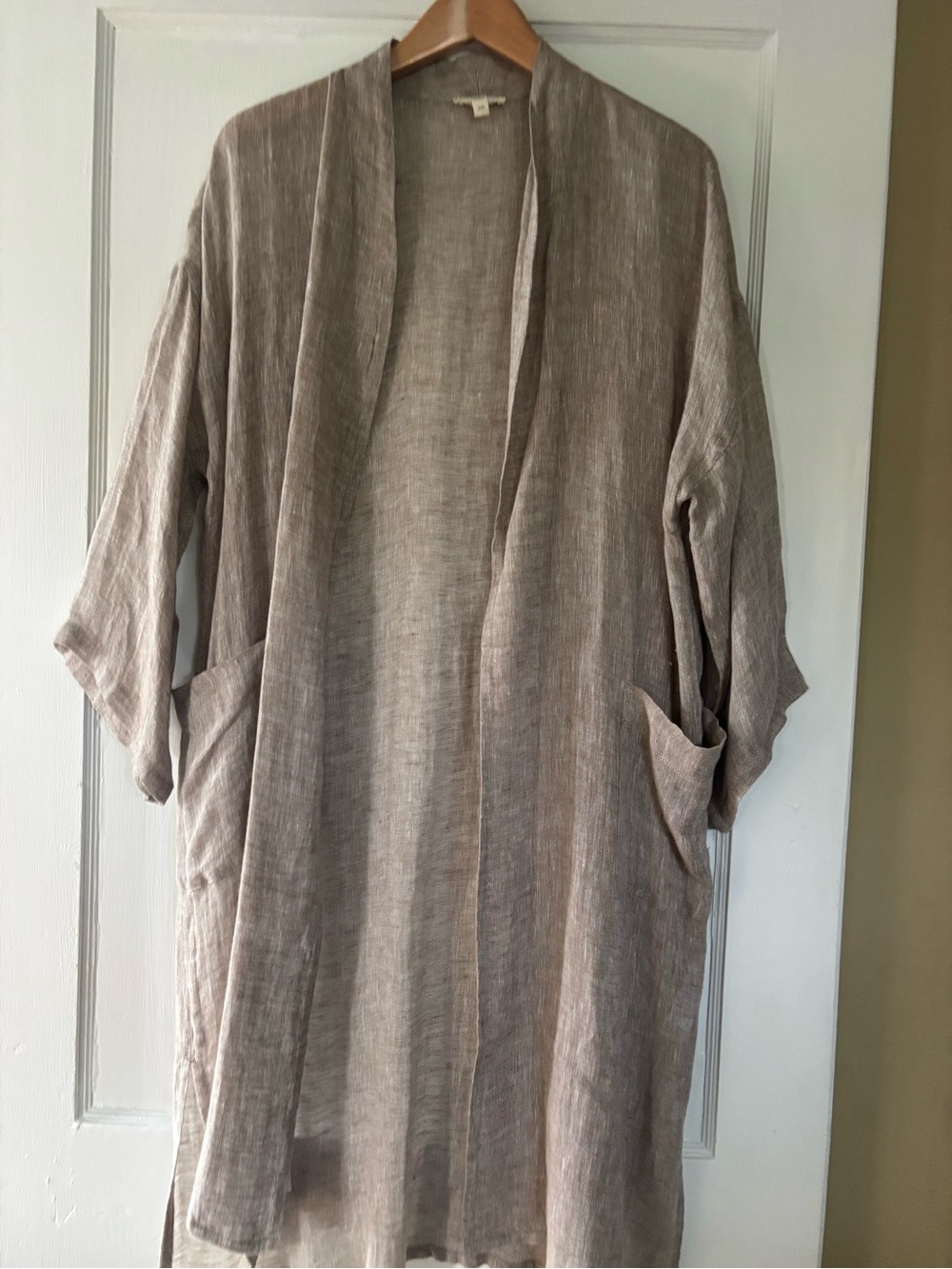 Eileen Fisher Light Taupe Open-Front Linen Duster
